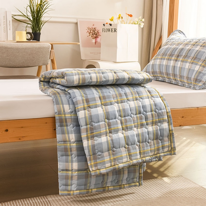 91家纺网 家纺一手货源 找家纺 恋绒家纺 无印风高低床学生床褥水洗棉宿舍上下铺软床垫 灰蓝格