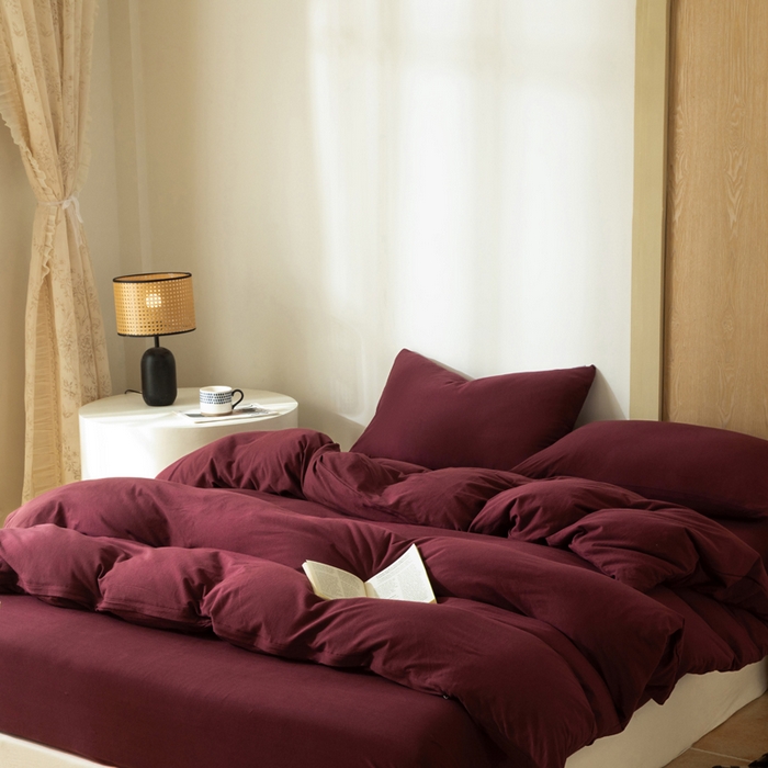 91家纺网 家纺一手货源 找家纺 梦可莱家居 2025春夏新品全棉针织棉纯色系列 安哥拉红