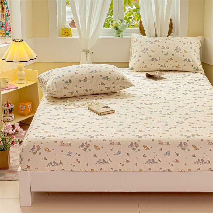 91家纺网 家纺一手货源 找家纺 名兮家居 2025新款全棉双层纱床笠 双层纱-恐龙戏水