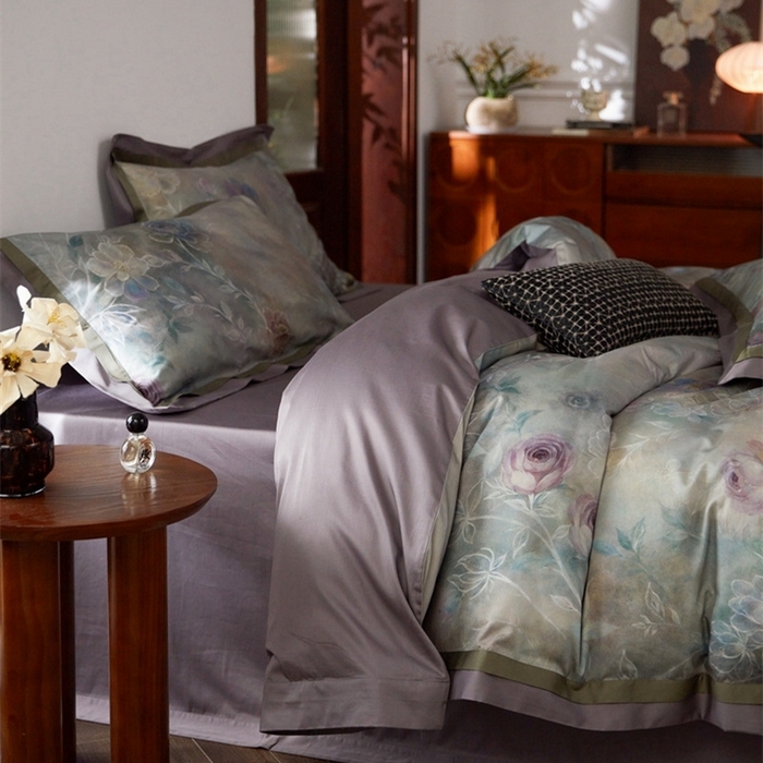 91家纺网 家纺一手货源 找家纺 由丽家纺 2025新款数码印花四件套 素芳-紫