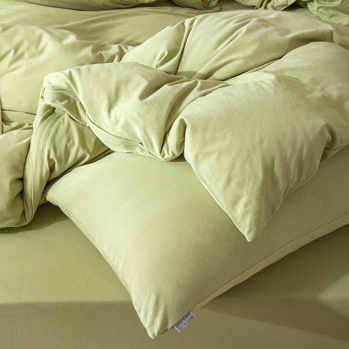 91家纺网 家纺一手货源 找家纺 梦可莱家居 2025春夏新品全棉针织棉纯色系列 抹茶