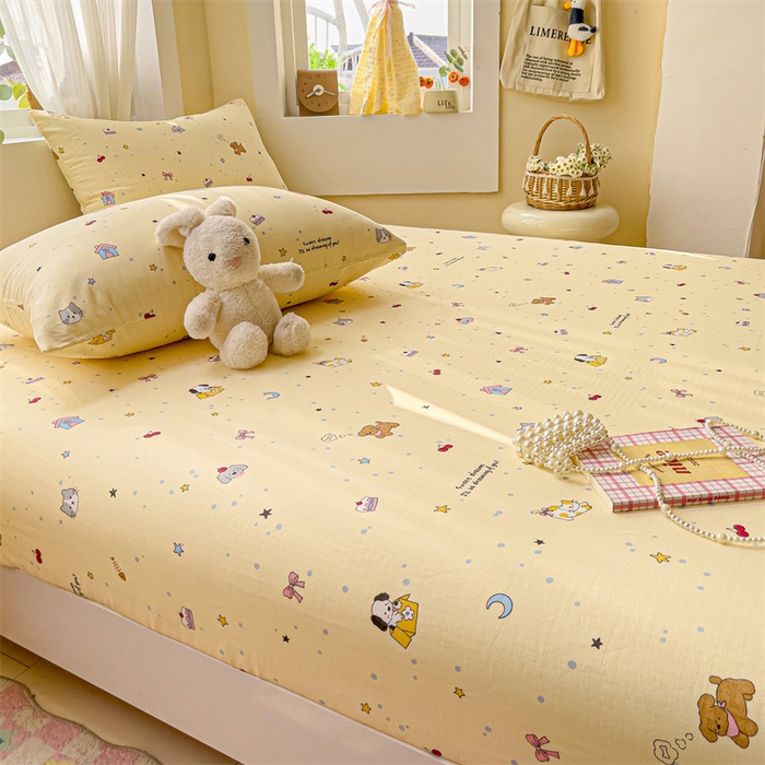 91家纺网 家纺一手货源 找家纺 名兮家居 2025新款全棉双层纱床笠 双层纱-狗狗幻想