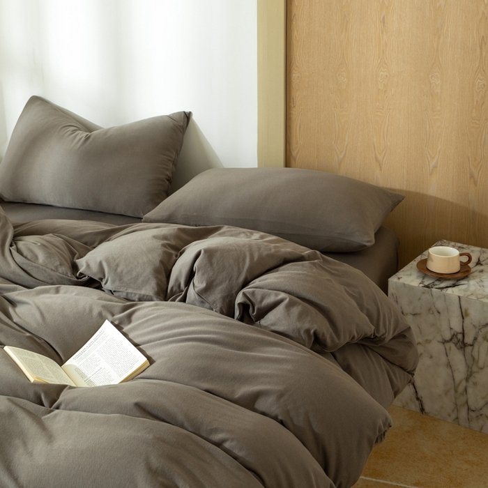 91家纺网 家纺一手货源 找家纺 梦可莱家居 2025春夏新品全棉针织棉纯色系列 烟灰