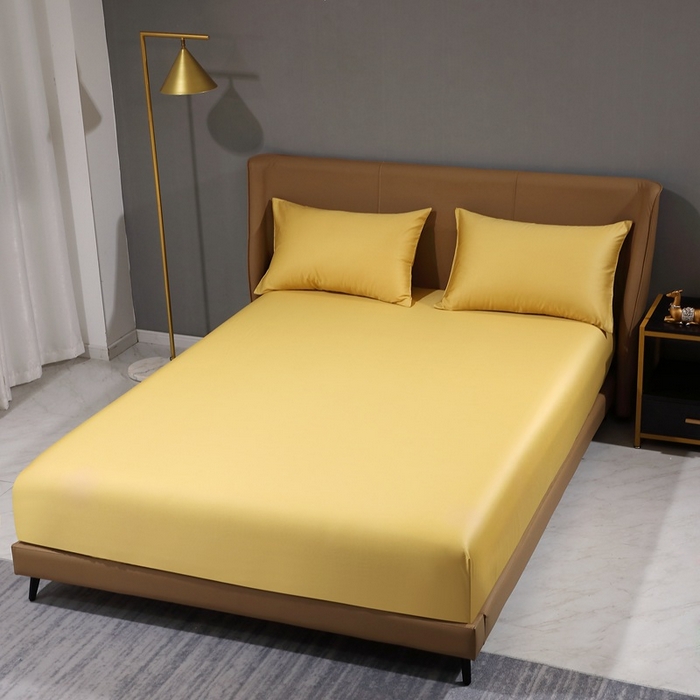 91家纺网 家纺一手货源 找家纺 晶缦家纺 2025新款全棉纯棉50支双股贡缎长绒棉纯色单品床笠 绮芸-玉米黄