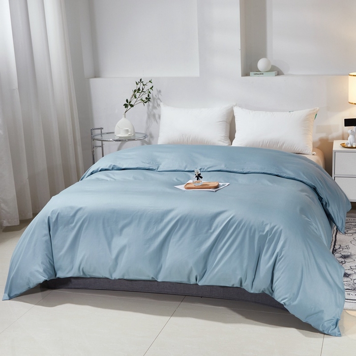 91家纺网 家纺一手货源 找家纺 晶缦家纺 2025新款喷气全棉13376纯棉斜纹纯色被套-沐兰 沐兰-雾霾蓝