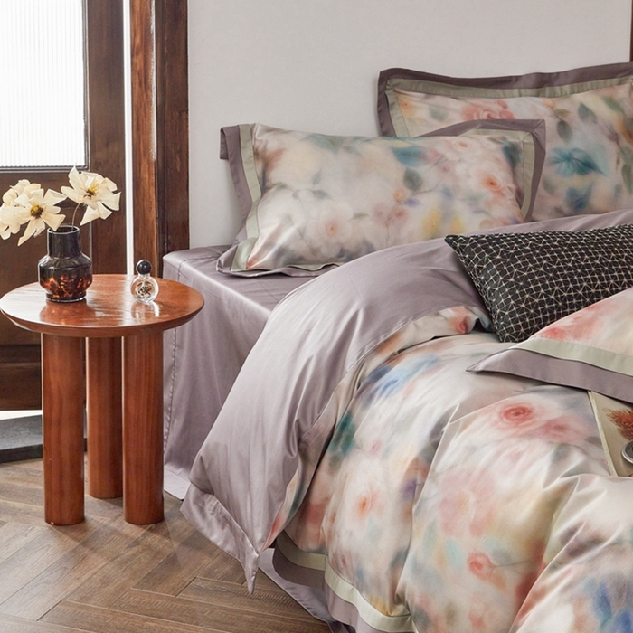 91家纺网 家纺一手货源 找家纺 由丽家纺 2025新款数码印花四件套 花芳霞-绿