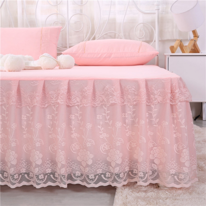 91家纺网 家纺一手货源 找家纺 情恒家纺 2025新款蕾丝床裙三件套系列-月满花香 玉色