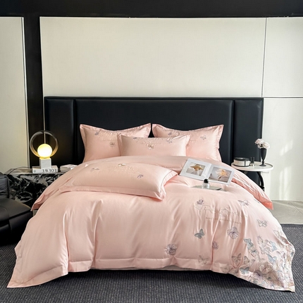 91家纺网 家纺一手货源 找家纺 （总）欧乐蒂 2025新款A类亲肤棉刺绣四件套-蝶舞