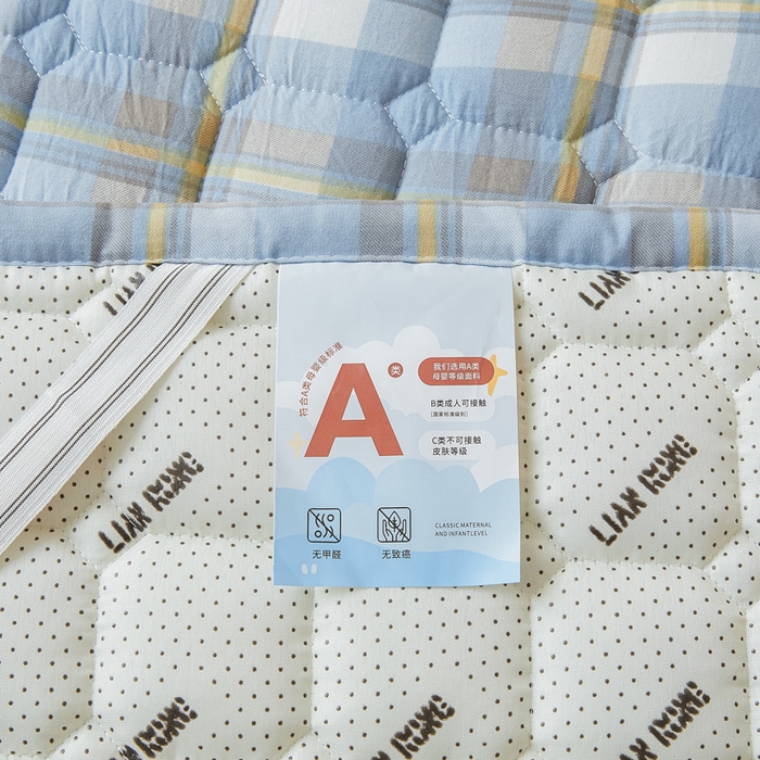 91家纺网 家纺一手货源 找家纺 恋绒家纺 2025新款无印风床褥床护垫宿舍床垫亲肤水洗棉软床垫 蓝灰格