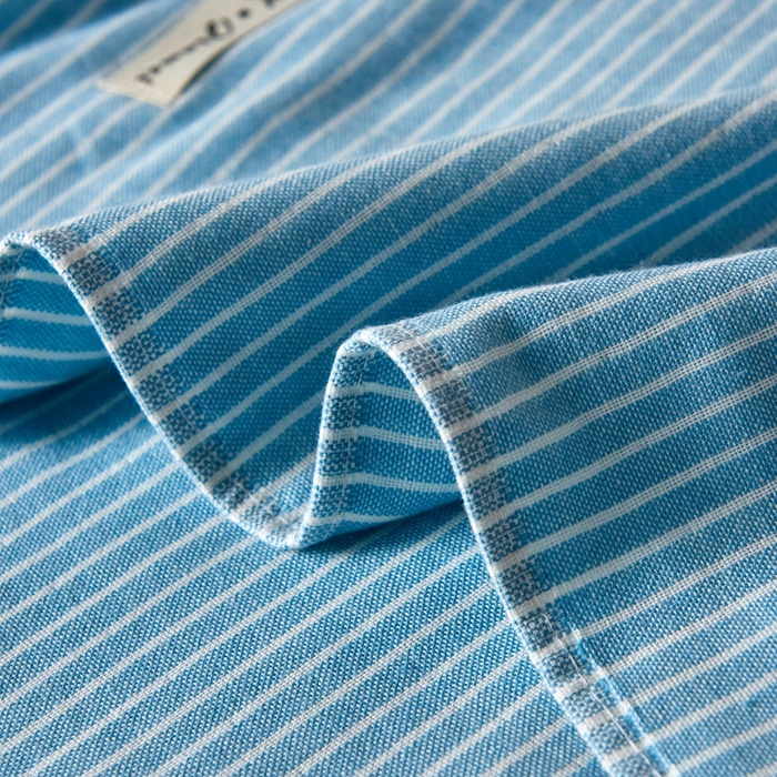 91家纺网 家纺一手货源 找家纺 朴尔家纺-毛巾被 2025新款日系条纹全棉三层纱布枕巾 简约条纹枕巾浅蓝