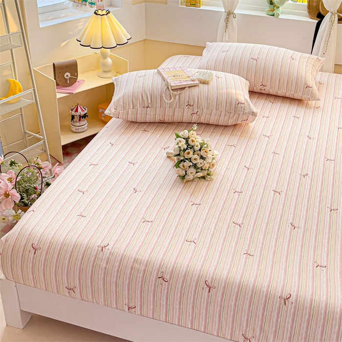 91家纺网 家纺一手货源 找家纺 名兮家居 2025新款全棉双层纱床笠 双层纱-蝴蝶结