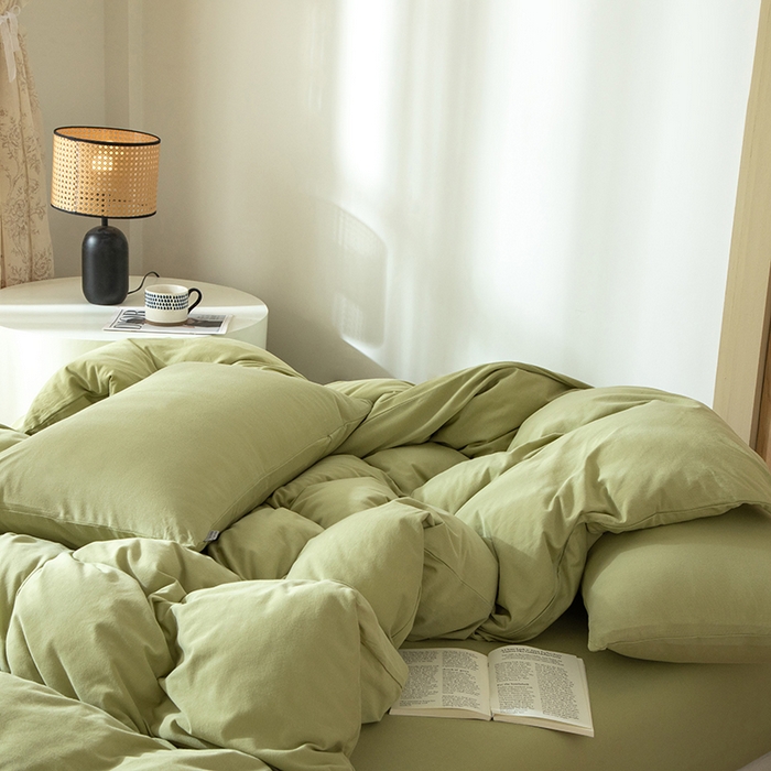 91家纺网 家纺一手货源 找家纺 梦可莱家居 2025春夏新品全棉针织棉纯色系列 抹茶