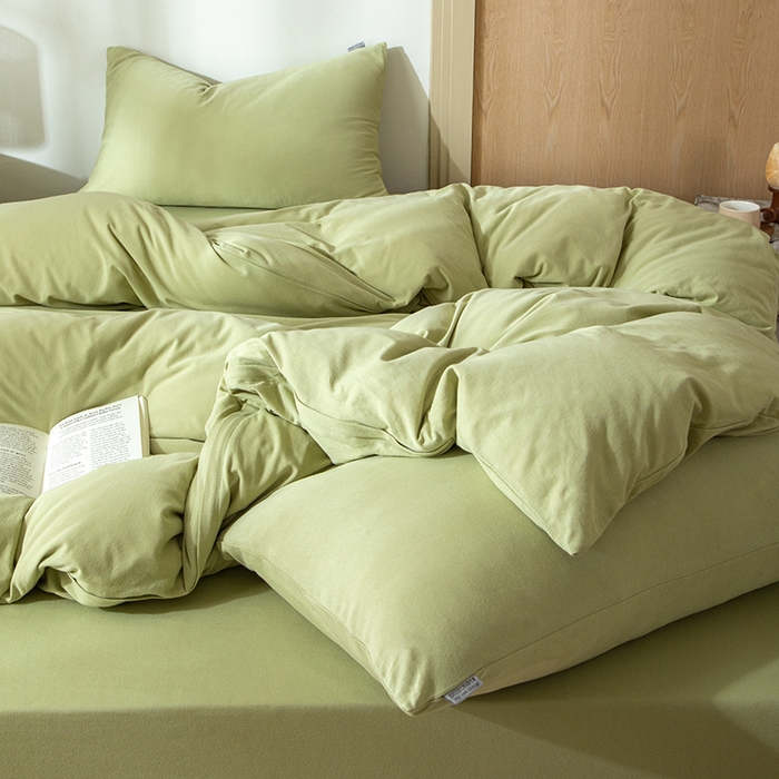 91家纺网 家纺一手货源 找家纺 梦可莱家居 2025春夏新品全棉针织棉纯色系列 抹茶