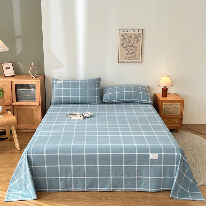 91家纺网 家纺一手货源 找家纺 21度C 2025新款A类全棉母婴级四件套单品系列-单床单 海蓝格