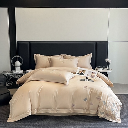 91家纺网 家纺一手货源 找家纺 （总）欧乐蒂 2025新款A类亲肤棉刺绣四件套-蝶舞