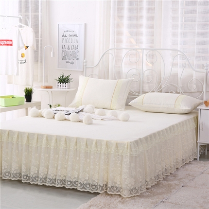 情恒家纺 2025新款蕾丝床裙三件套系列-月满花香 米黄色