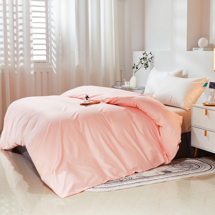 91家纺网 家纺一手货源 找家纺 晶缦家纺 2025新款喷气全棉13376纯棉斜纹纯色被套-沐兰 沐兰-粉玉