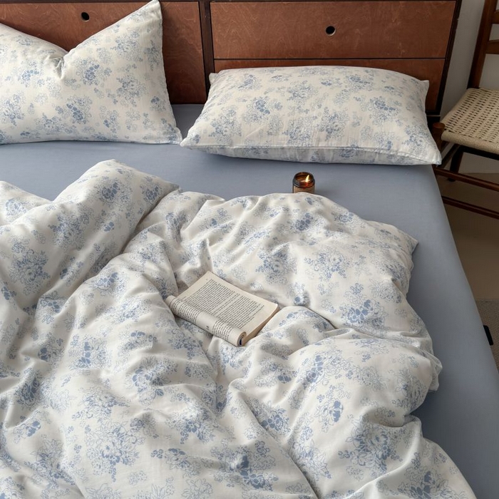 91家纺网 家纺一手货源 找家纺 典曼家纺 2025新款双层纱小清新印花四件套-床拍 浮绘花影