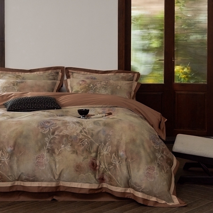 91家纺网 家纺一手货源 找家纺 由丽家纺 2025新款数码印花四件套 素芳-桔