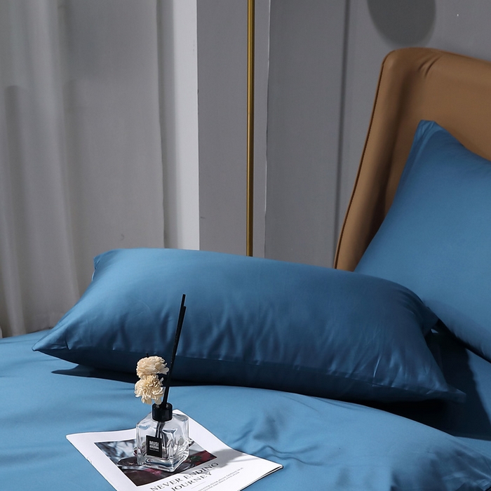91家纺网 家纺一手货源 找家纺 晶缦家纺 2025新款全棉纯棉50支双股贡缎长绒棉纯色单品枕套 绮芸-宝石蓝