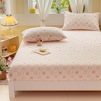 名兮家居 2025新款全棉双层纱床笠 双层纱-格子喵