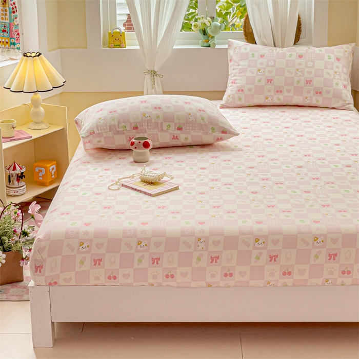 91家纺网 家纺一手货源 找家纺 名兮家居 2025新款全棉双层纱床笠 双层纱-格子喵