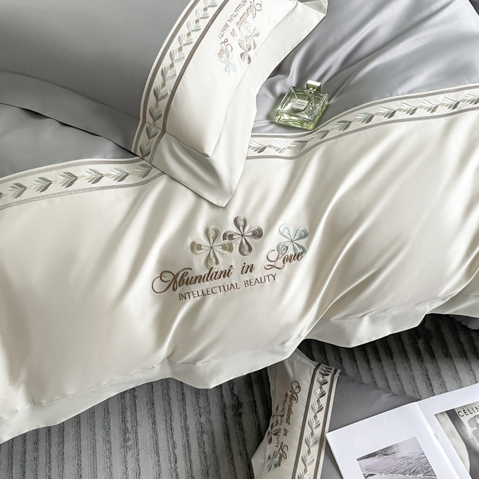 91家纺网 家纺一手货源 找家纺 桃园 2025新款全棉长绒棉刺绣绣花四件套-西西里系列 绅士灰