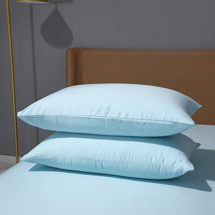 晶缦家纺 2025新款全棉纯棉50支双股贡缎长绒棉纯色单品枕套 绮芸-浅天蓝