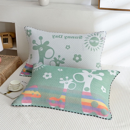 朴尔家纺-毛巾被 2025新款蜂窝透气提花锁边立体枕巾 阳光鹿-绿