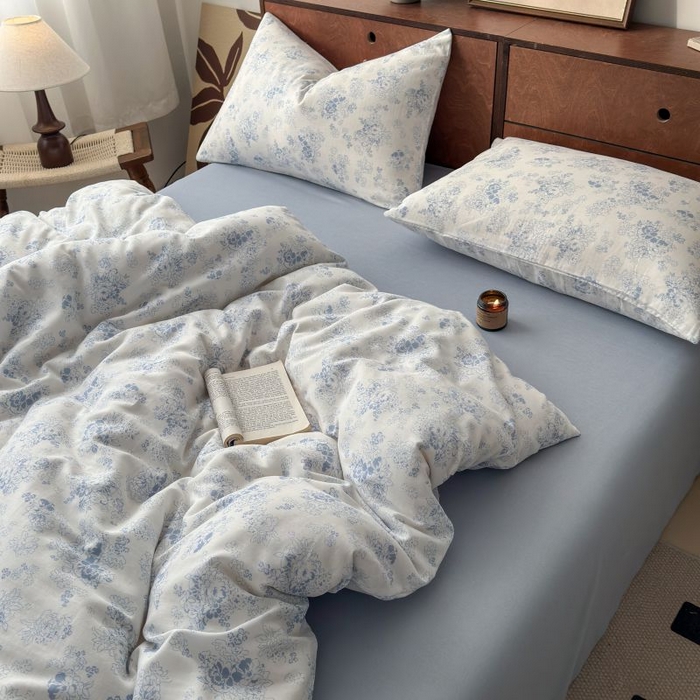 91家纺网 家纺一手货源 找家纺 典曼家纺 2025新款双层纱小清新印花四件套-床拍 浮绘花影