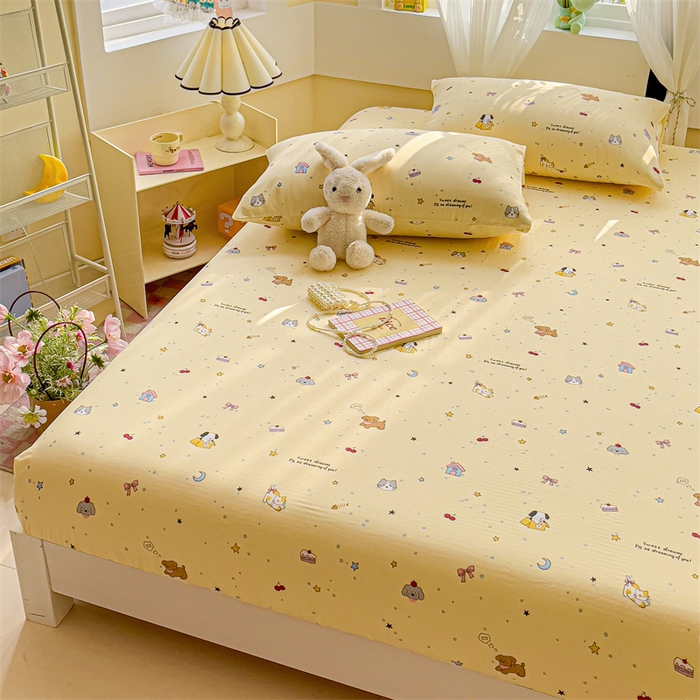 91家纺网 家纺一手货源 找家纺 名兮家居 2025新款全棉双层纱床笠 双层纱-狗狗幻想