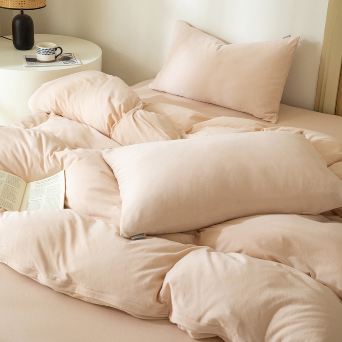 91家纺网 家纺一手货源 找家纺 梦可莱家居 2025春夏新品全棉针织棉纯色系列 蜜桃