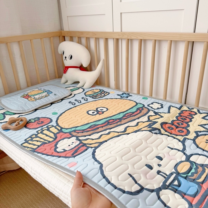 91家纺网 家纺一手货源 找家纺 美乐迪家纺 2025新款儿童乳胶凉席 汉堡小狗