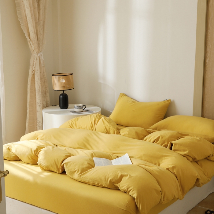 91家纺网 家纺一手货源 找家纺 梦可莱家居 2025春夏新品全棉针织棉纯色系列 青柠黄