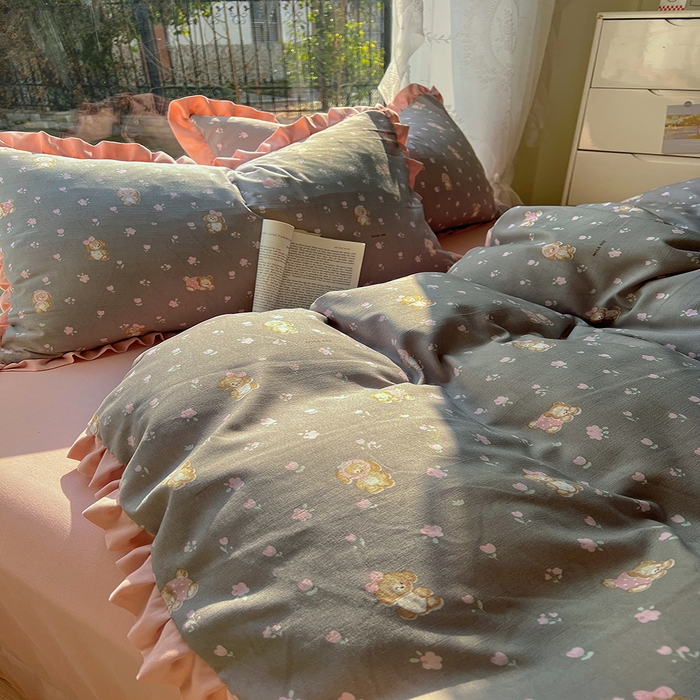 91家纺网 家纺一手货源 找家纺 欧尚 2025新款针织棉双层纱四件套 萌趣仔仔