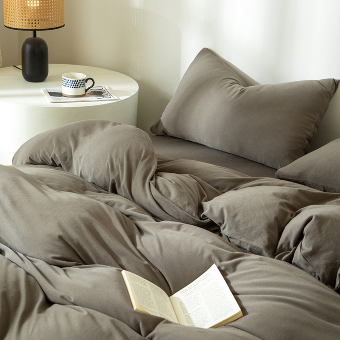 91家纺网 家纺一手货源 找家纺 梦可莱家居 2025春夏新品全棉针织棉纯色系列 烟灰