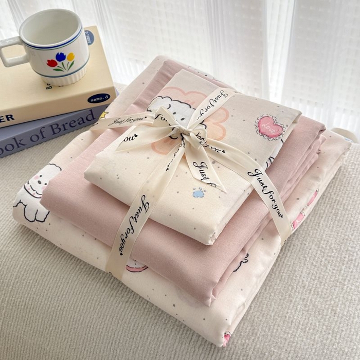 91家纺网 家纺一手货源 找家纺 2025新款双层纱印花卡通四件套-叠拍 乖乖狗