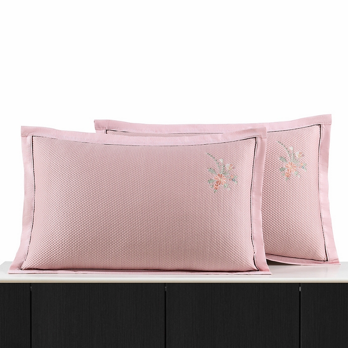 91家纺网 家纺一手货源 找家纺 小猫派 2025夏季冰丝枕头套A类豆豆凉感常规枕套 凉感绣花-粉色花束