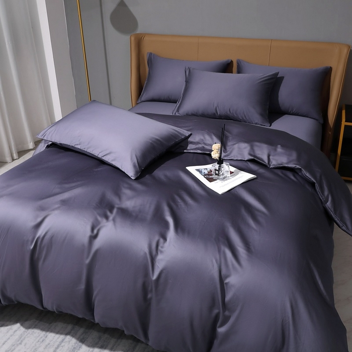 91家纺网 家纺一手货源 找家纺 晶缦家纺 2025新款全棉纯棉50支双股贡缎长绒棉纯色多规格四件套 绮芸-深度灰