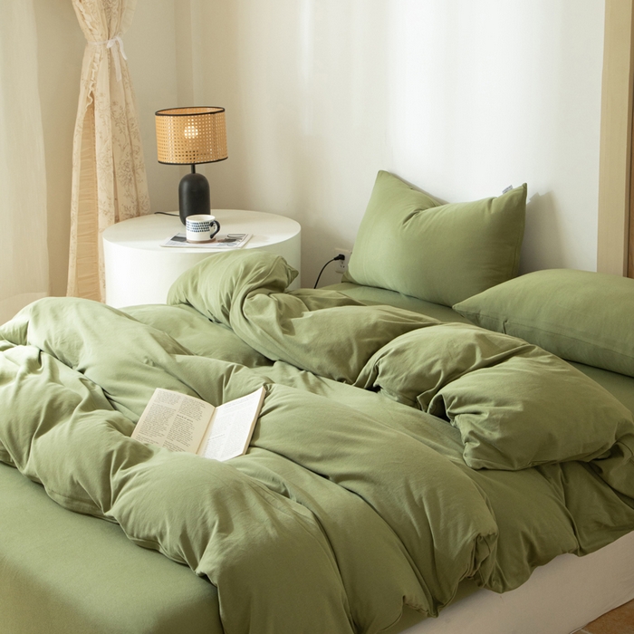 91家纺网 家纺一手货源 找家纺 梦可莱家居 2025春夏新品全棉针织棉纯色系列 青春绿