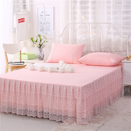 情恒家纺 2025新款蕾丝床裙三件套系列-春暖花开 春暖花开-玉色