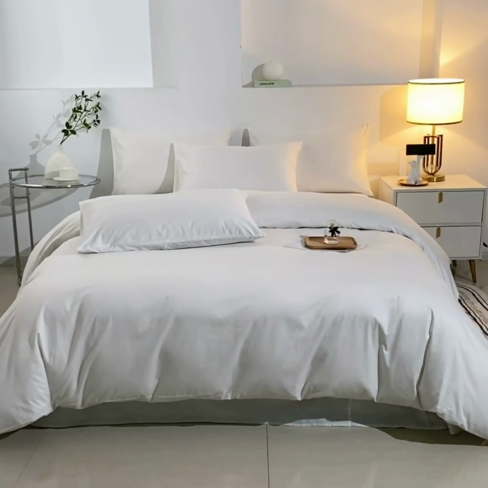 91家纺网 家纺一手货源 找家纺 晶缦家纺 2025新款喷气全棉13376纯棉斜纹纯色多规格四件套-沐兰 沐兰-本白