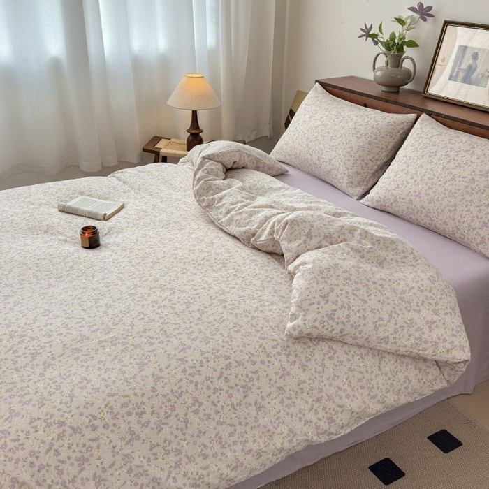 91家纺网 家纺一手货源 找家纺 典曼家纺 2025新款双层纱小清新印花四件套-床拍 半亩花田