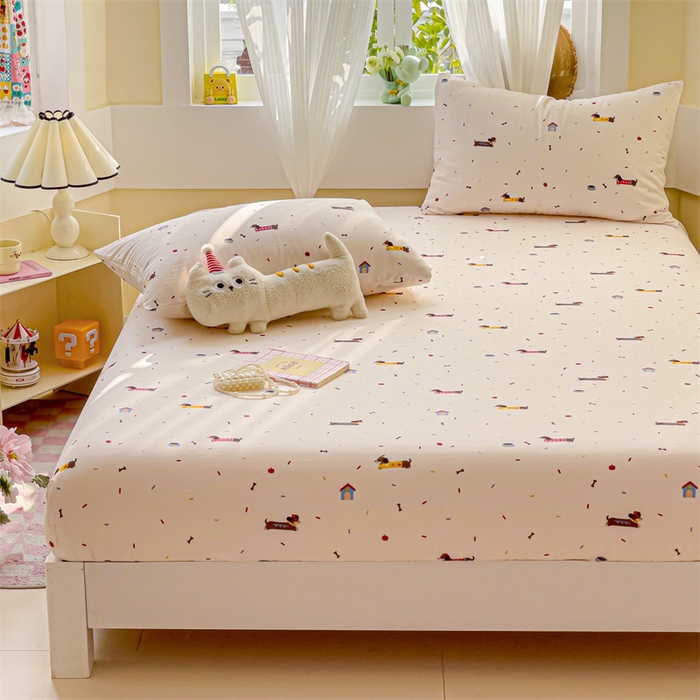 91家纺网 家纺一手货源 找家纺 名兮家居 2025新款全棉双层纱床笠 双层纱-辣条狗