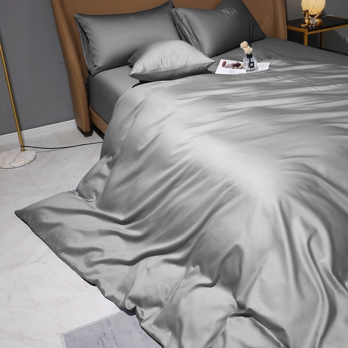 91家纺网 家纺一手货源 找家纺 晶缦家纺 2025新款全棉纯棉50支双股贡缎长绒棉纯色多规格四件套 绮芸-中度灰 