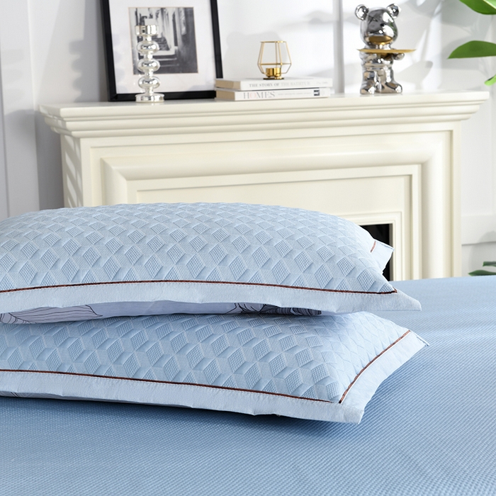 91家纺网 家纺一手货源 找家纺 小猫派 2025夏季冰丝枕头套A类豆豆凉感常规枕套 凉感不绣花-菱形蓝