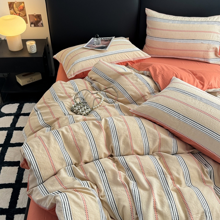 91家纺网 家纺一手货源 找家纺 简宜家居（朝初家纺） 2025新款40支全棉提花四件套（简川-星辰系列） 简川-赤丹