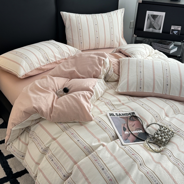 91家纺网 家纺一手货源 找家纺 简宜家居（朝初家纺） 2025新款40支全棉提花四件套（简川-星辰系列） 星辰-樱花粉