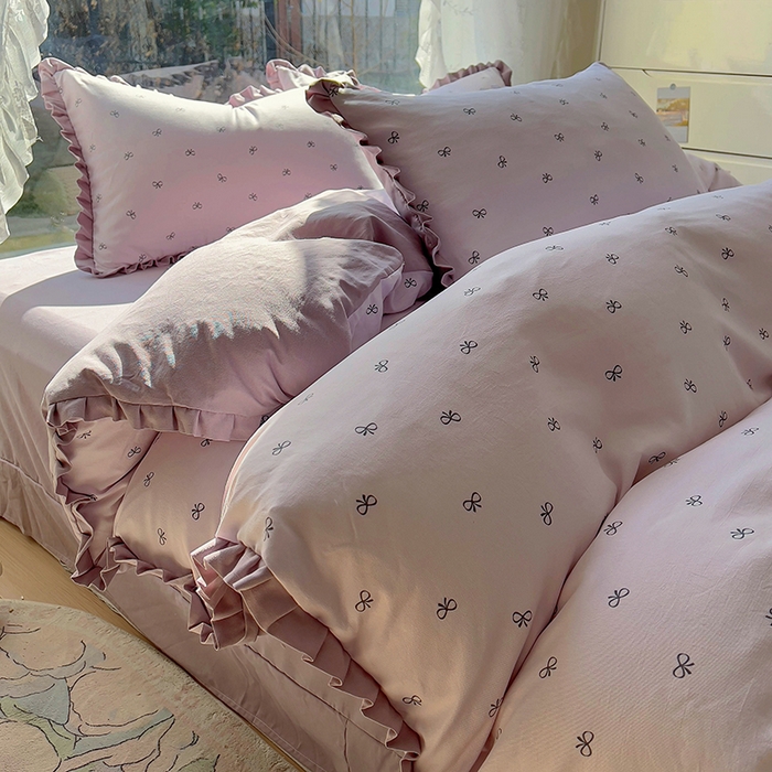 91家纺网 家纺一手货源 找家纺 欧尚 2025新款针织棉双层纱四件套 洁美紫