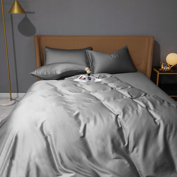 91家纺网 家纺一手货源 找家纺 晶缦家纺 2025新款全棉纯棉50支双股贡缎长绒棉纯色多规格四件套 绮芸-中度灰 